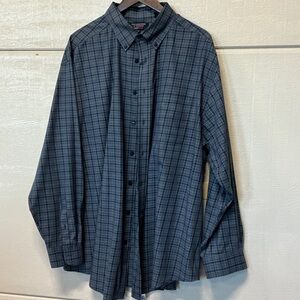 Men's Gray Plaid Button-Down Shirt - Casual Long Sleeve